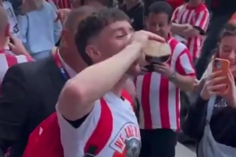 Watch Trai Hume celebrate Sunderland's promotion to the Premier League by sinking a pint of Guinness