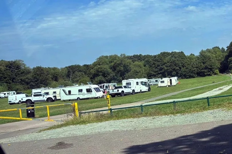 Travellers set up camp on family park ahead of sunny weekend