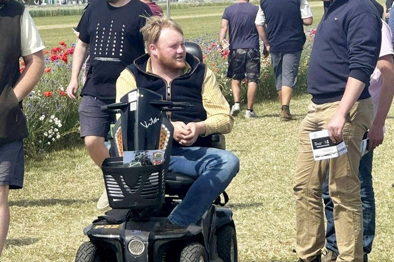 Kaleb Cooper from Clarkson's Farm seen on mobility scooter after leg injury