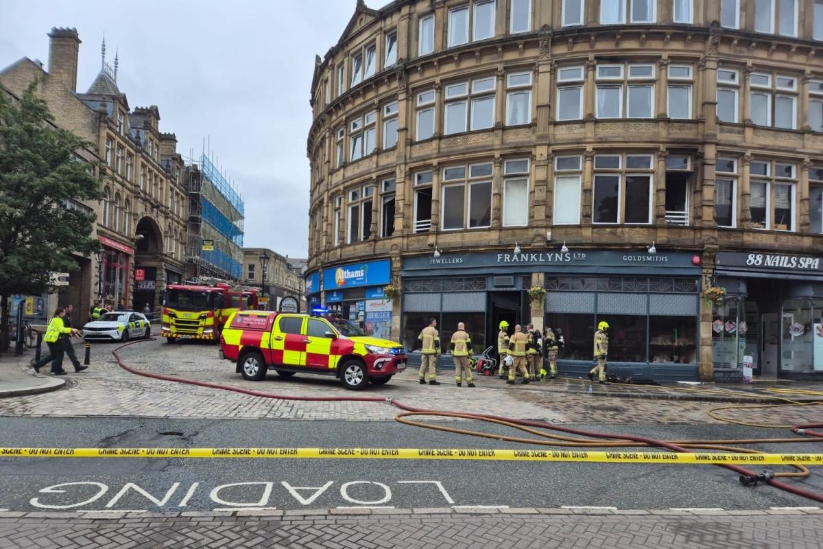 Town centre closed off and buildings evacuated as fire crews descend on scene