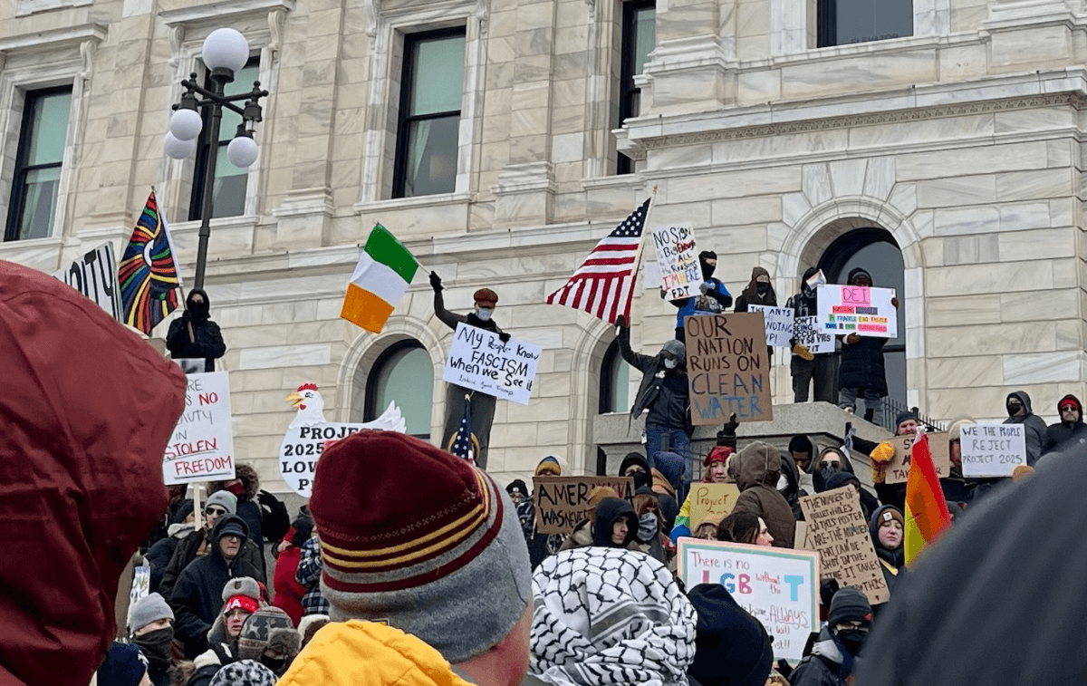 Hundreds of protestors gather at Minnesota Capitol in opposition to Trump policies
