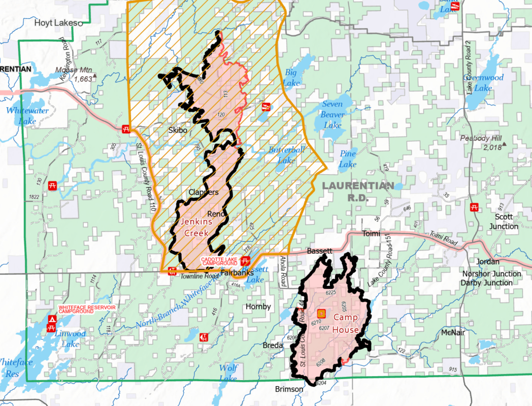 Sunday updates on the Camp House, Jenkins Creek, Horse River wildfires