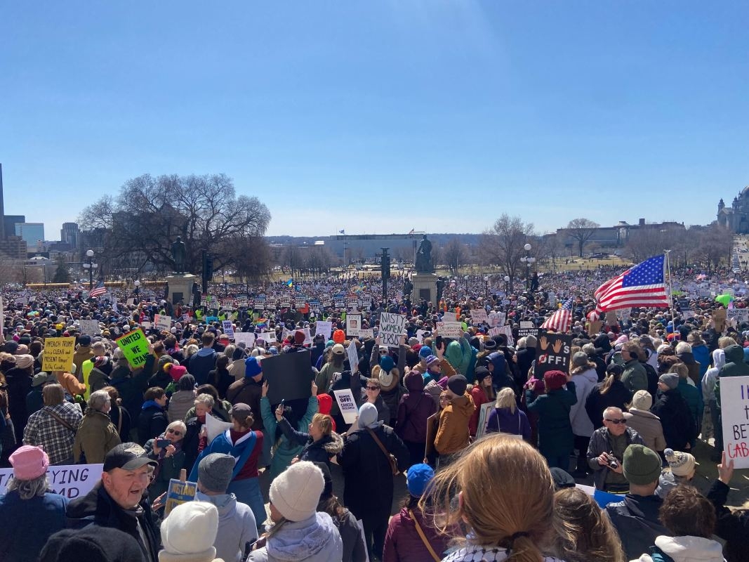 Thousands descend on State Capitol for 'Hands Off!' protest of President Trump, Musk