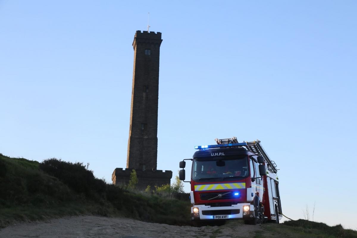 Firefighters remain on scene after fire breaks out on the moors