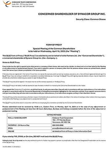 iolite Called Special Meeting of Dynacor Group Inc. - Rejects Board's Misinformation Campaign Based on Entrenchment and Fear of a Voice that Should be Heard at the Board Level