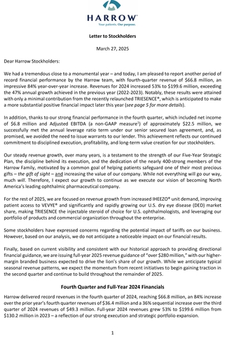 Harrow Announces Fourth-Quarter and Year-End 2024 Audited Financial Results