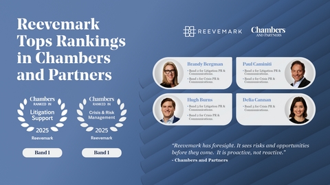 Reevemark Receives Top "Band One" Rankings in Both Crisis and Litigation PR by Chambers and Partners for 2025