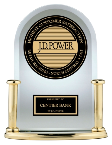 Centier Bank Named Best Retail Bank for Customer Satisfaction in the North Central Region by J.D. Power