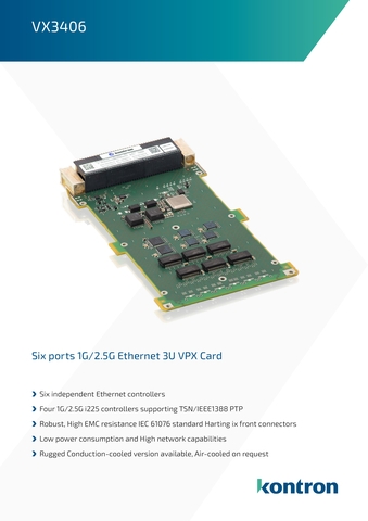 Kontron Announces VX3406, 3U VPX Card with Six Ethernet Ports