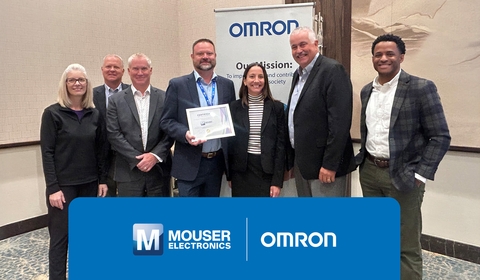 Mouser Electronics Awarded Distributor of the Year Honors from OMRON Electronic Components for Fifth Consecutive Year