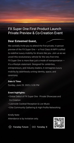 Faraday X to Host Private Preview & Co-Creation Event for FX Super One Product Launch on June 29, Commencing FX's Product Execution and Launch Season