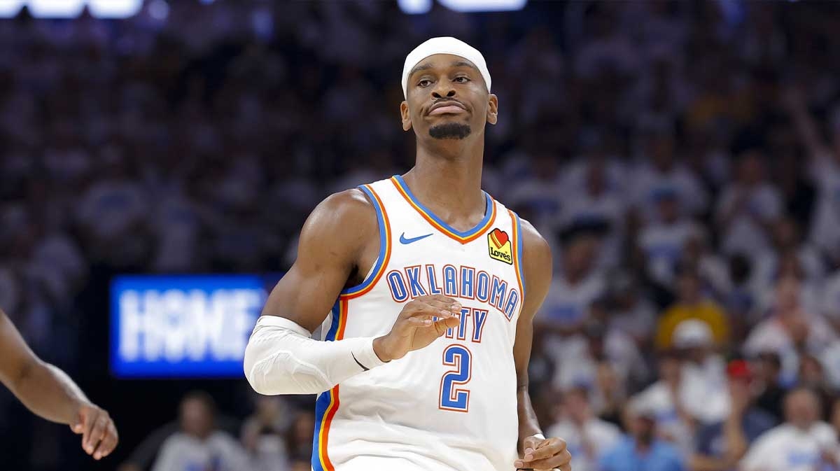 Shai Gilgeous-Alexander reacts to Tyrese Haliburton's shot that broke OKC