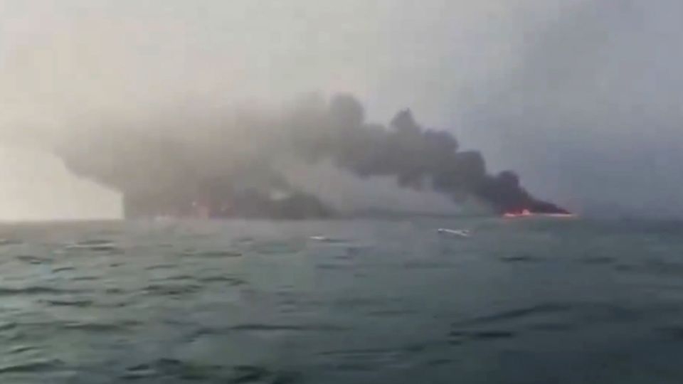 Cargo vessel collides with oil tanker off UK coast, causing huge fire