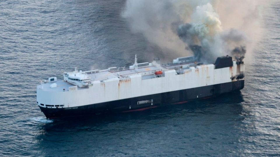 22 crew members rescued from lifeboat in North Pacific after ship carrying 3,000 cars catches fire