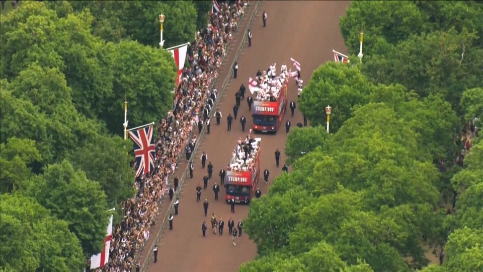 Video: Lionesses celebrate UEFA European Women's Championship with parade in London