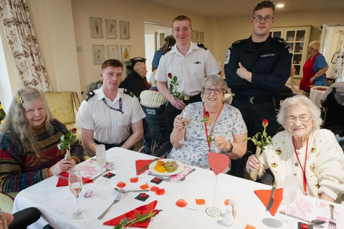 Royal Navy trainees spread Valentine's Day cheer at nursing home