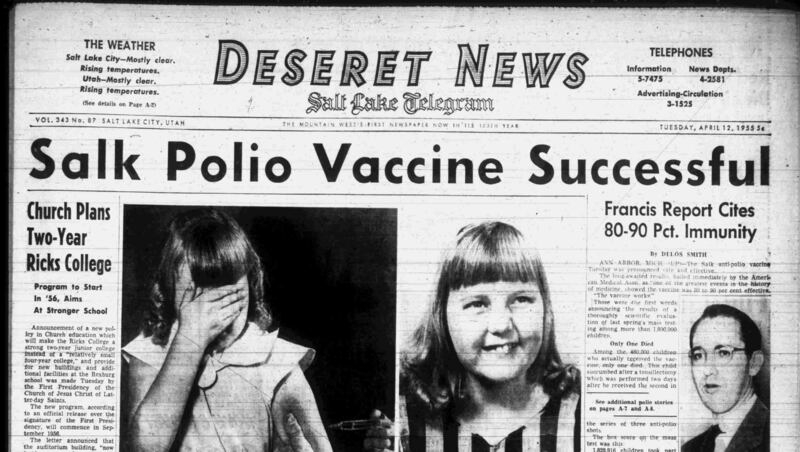 Deseret News archives: Salk and brave ‘pioneers' beat polio with vaccine in 1955