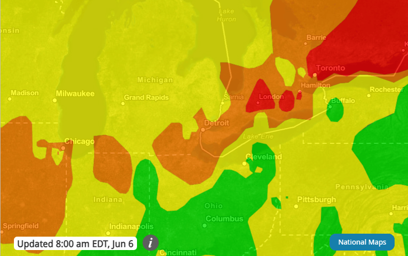 Metro Detroit skies hazy from Canada wildfire smoke; air quality advisory until noon