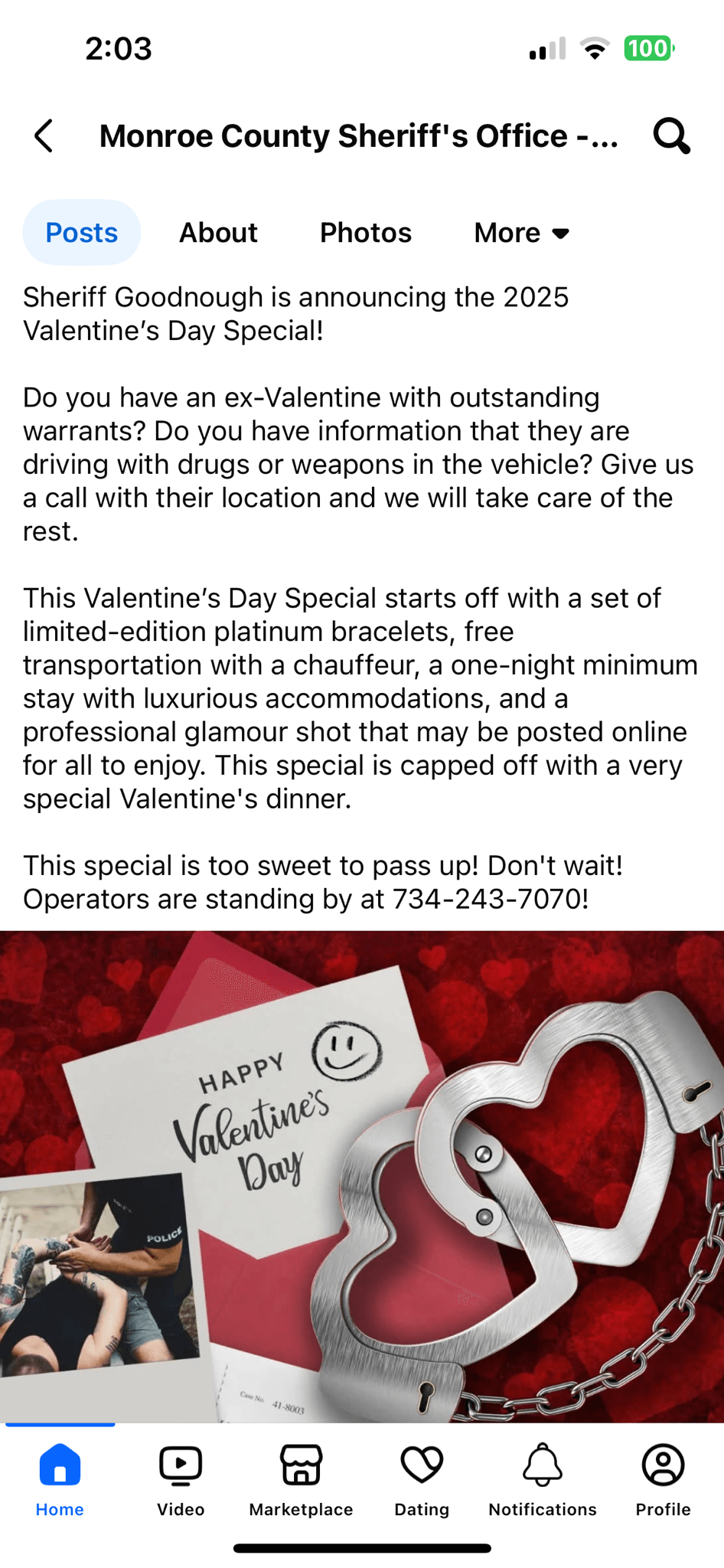 Michigan sheriff's office offers 'Valentine's Day Special' for ex-lovers with warrants