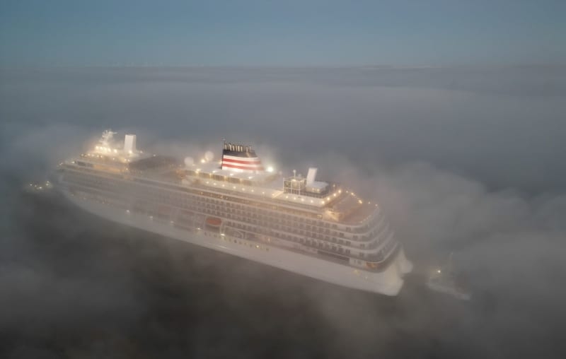 New German cruise ship headed downriver for North Sea
