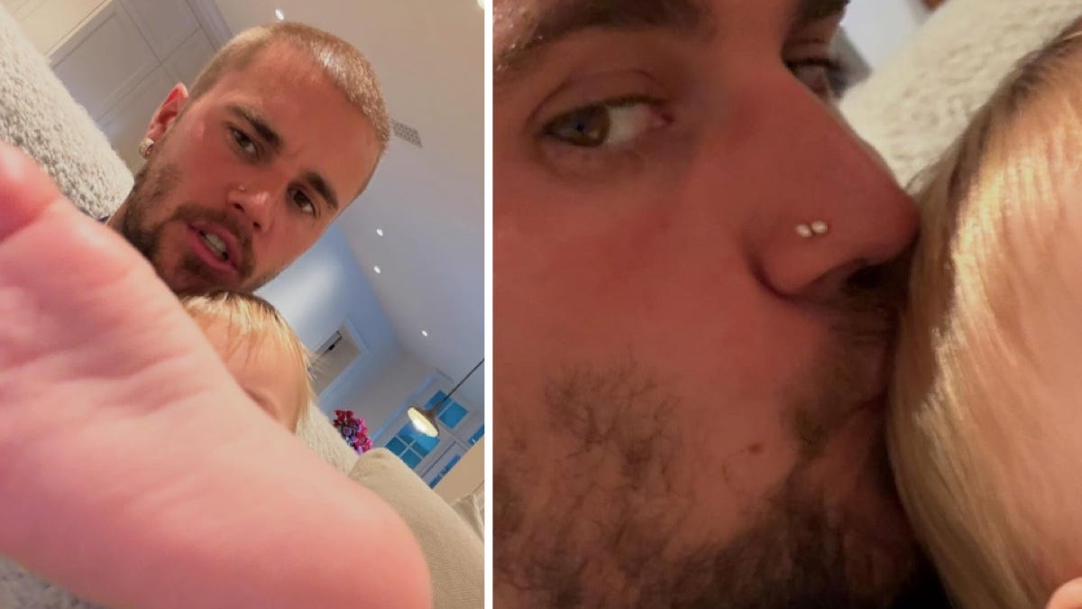 Justin Bieber Shares New Pics Playing With Baby Jack Blues