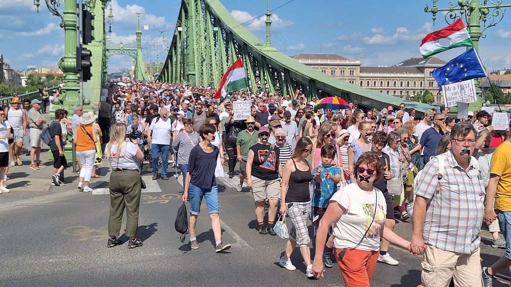 Thousands march in silence in Budapest to protest against 'transparency bill'