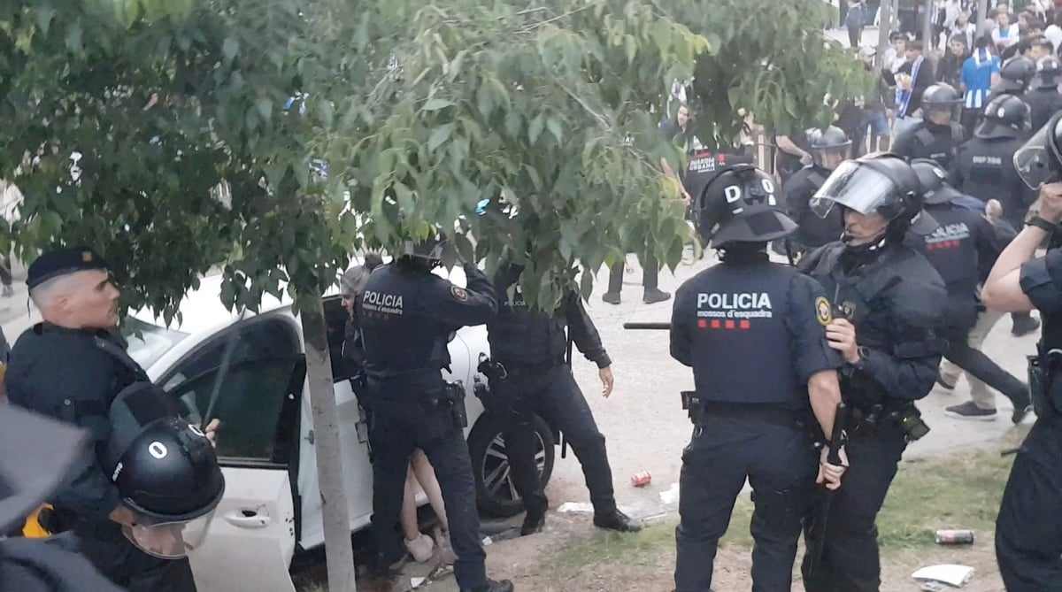 Shocking moment car ploughs into fans before Barcelona's title-winning match against city rivals Espanyol