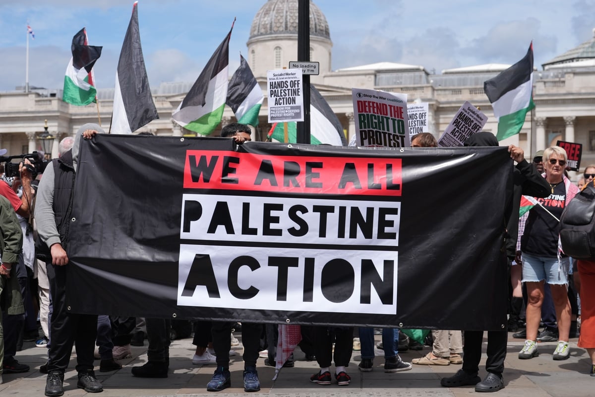 Seven charged after protesters and police clash at Palestine Action rally