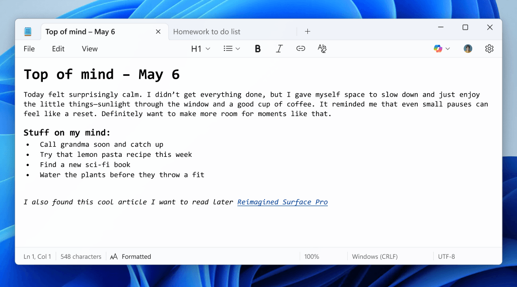 Microsoft Brings Notepad Closer to Word With New Features
