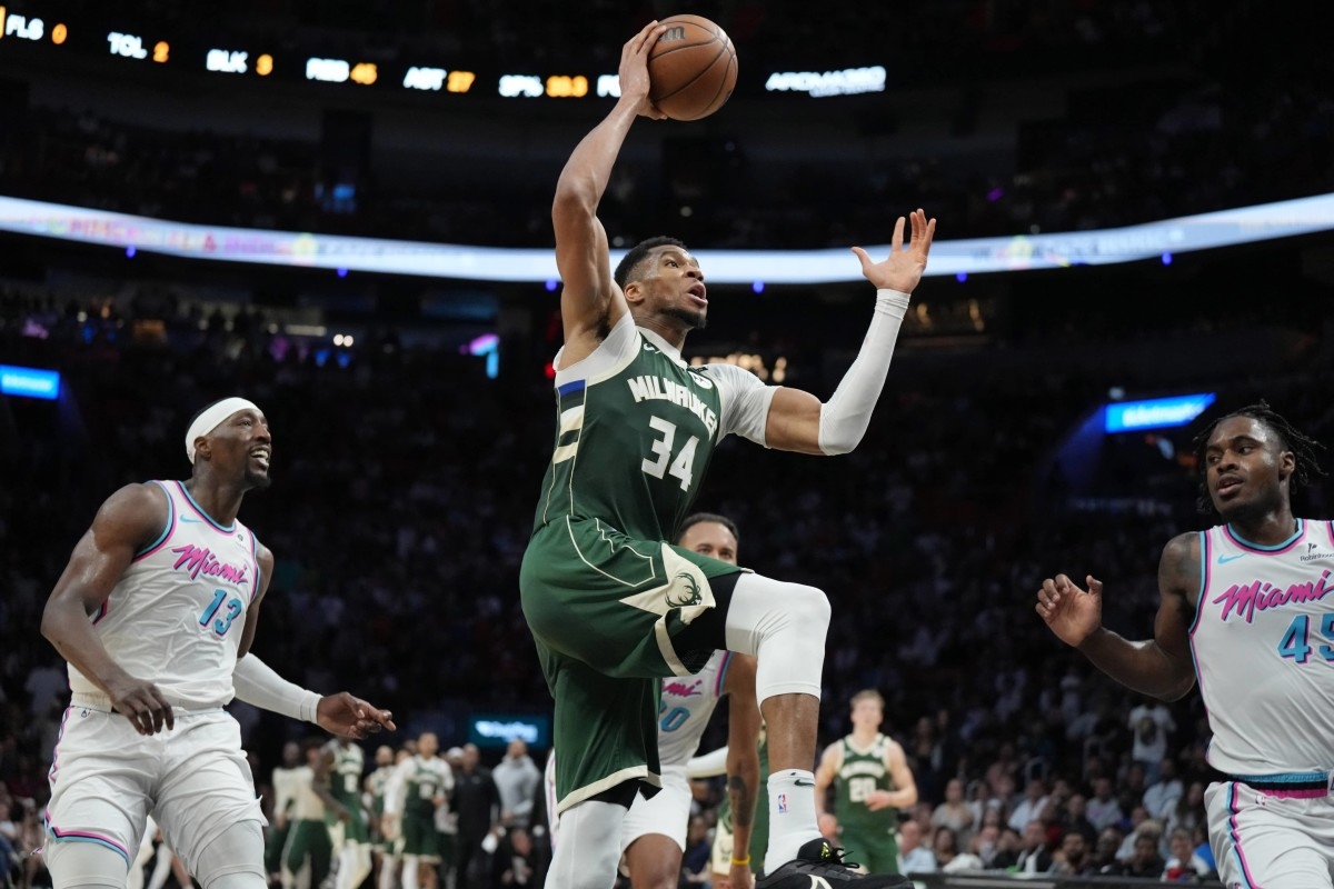 WATCH: Giannis Antetokounmpo Slips And Falls During A Dunk Attempt In Brazil