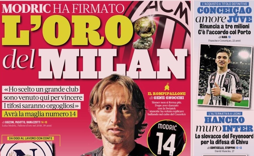 Today's Papers – Milan welcome Modric, Conceiçao discount for Juventus