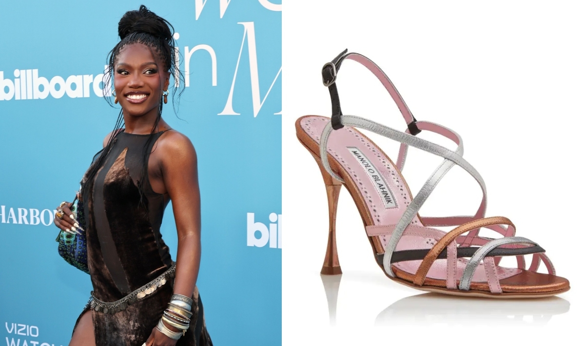 Doechii Flatters Her Feet in Teal and Pink Manolo Blahnik Rayaahca Sandals at Billboard Women In Music Awards 2025