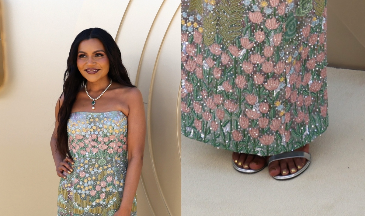 Mindy Kaling Dazzles in Metallic Silver Sandal Heels at the 4th Annual Gold Gala in Los Angeles