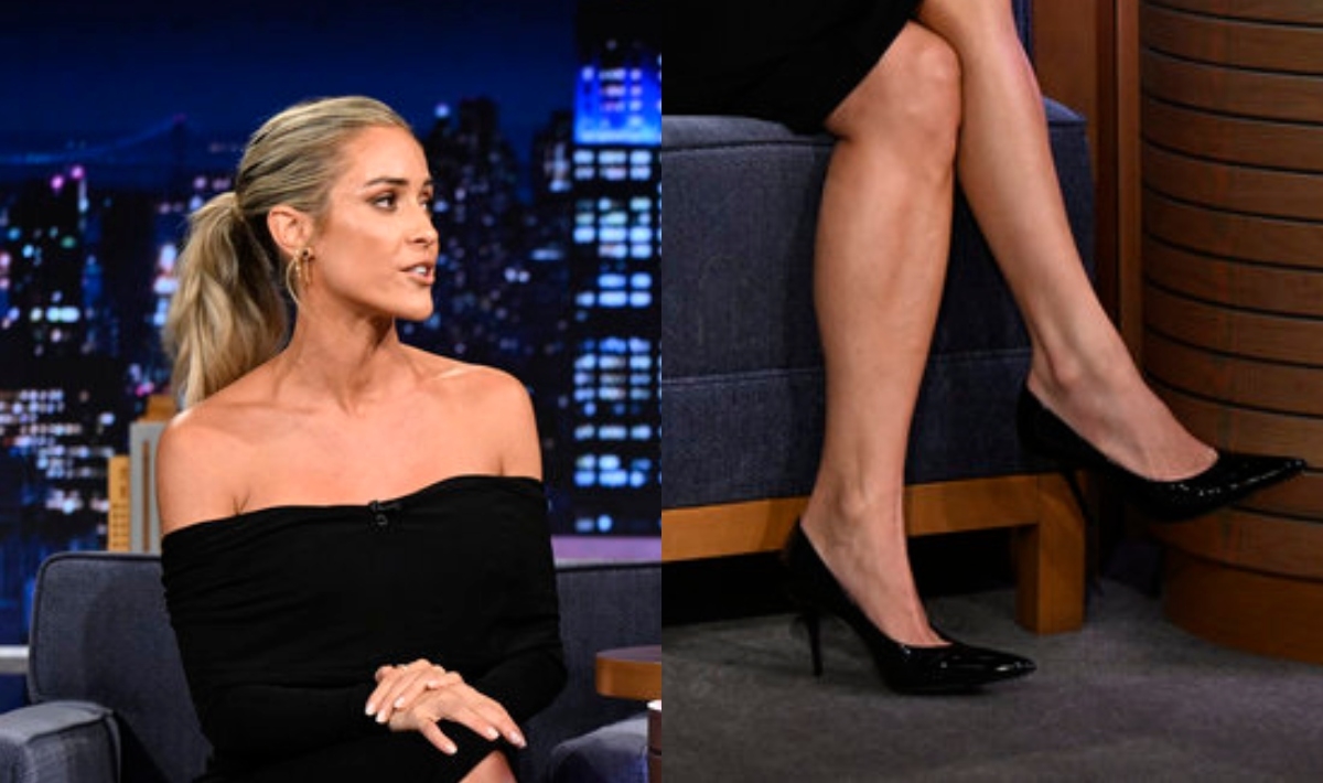 Kristin Cavallari Talks Podcasting and Moon Boots in Glossy Black Pumps On ‘The Tonight Show'
