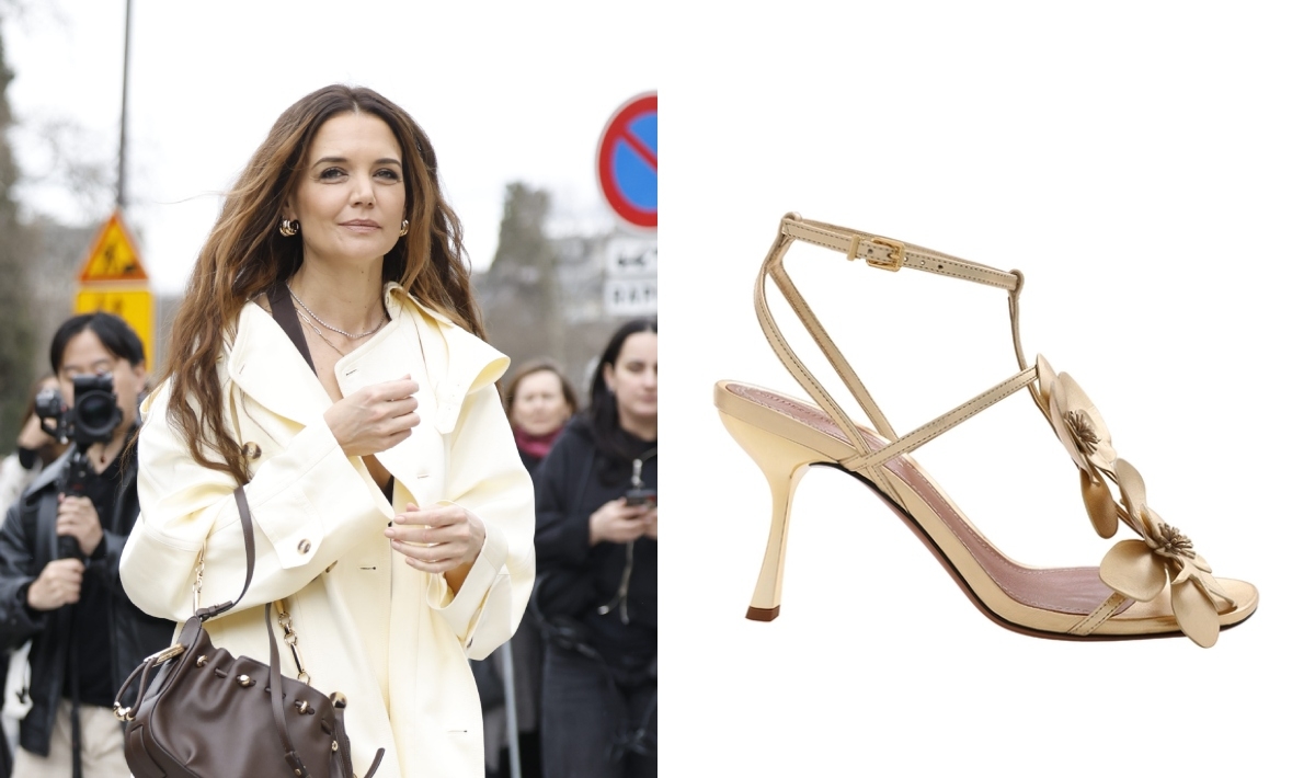 Katie Holmes Abandons Ballet Flats for Gilded Zimmermann Orchid Sandals at the Brand's Fall 2025 Show In Paris