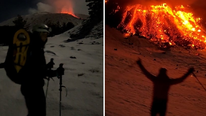 Watch: Lava meets snow as skiers take on Mount Etna's fiery slopes