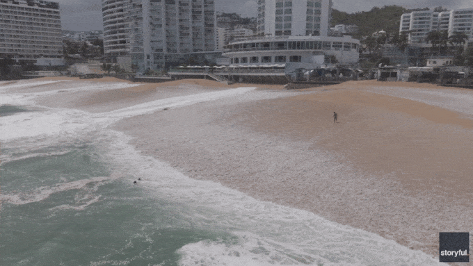 Watch: Drone video shows giant wave swallowing up swimmers on Mexican beach