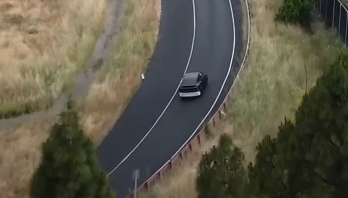 Drone Footage Shows What Appears to Be a Cheap Tesla Prototype Zooming Around a Test Track