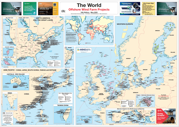 World Offshore Wind Farm Projects Map 2025: Color-Coded Map Highlights Offshore Wind Development Stages