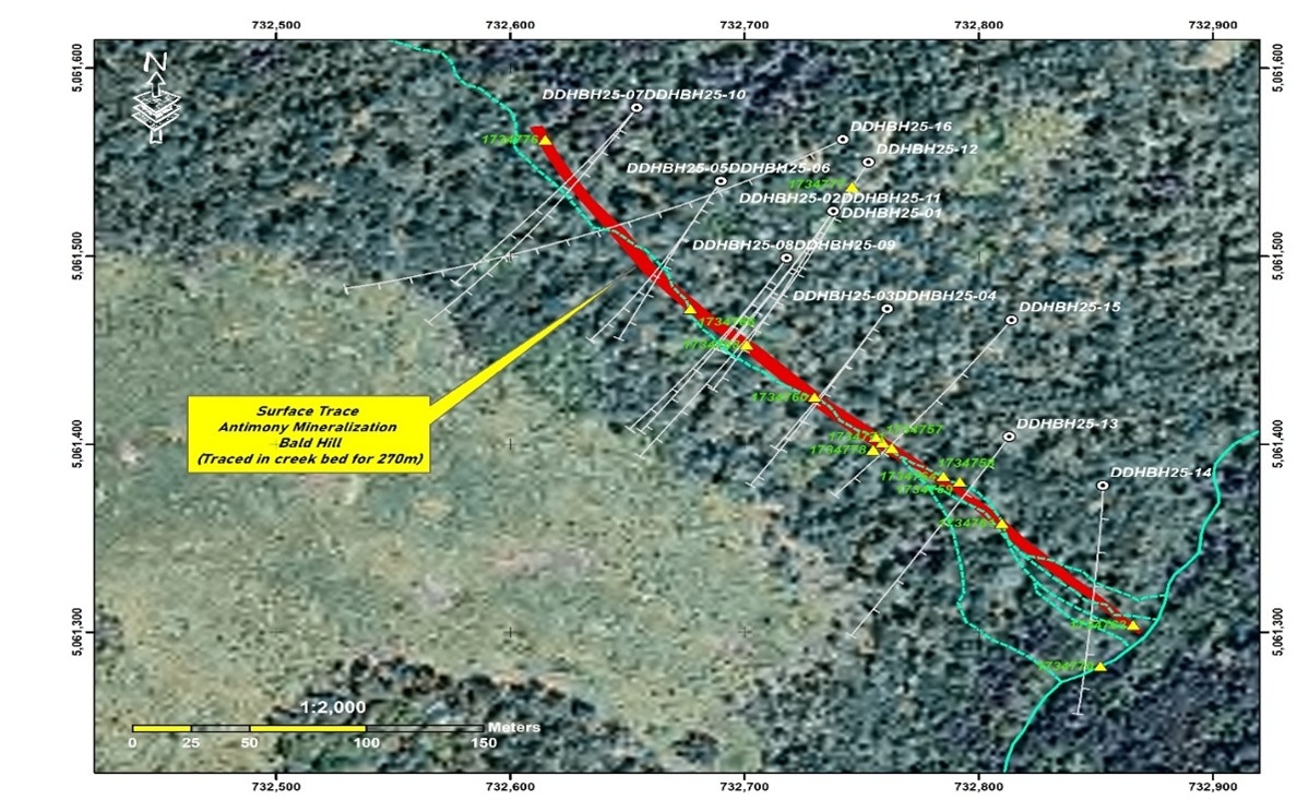 Antimony Resources Completes 16 Holes on the Bald Hill Antimony/Gold Property Under Option from Globex Mining