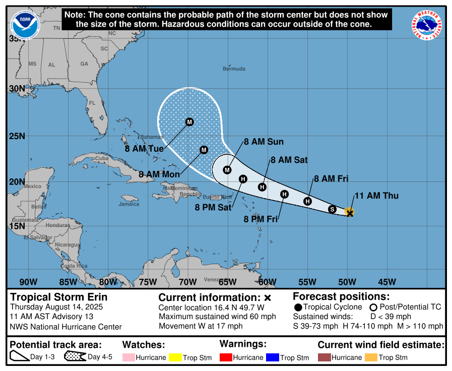Where is Tropical Storm Erin? Will Sarasota, Bradenton be impacted?