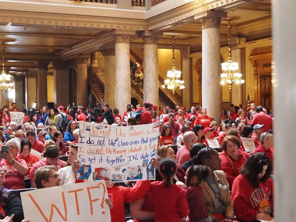 Teachers, parents, students demand ‘fully-funded public schools' at Indiana Statehouse rally