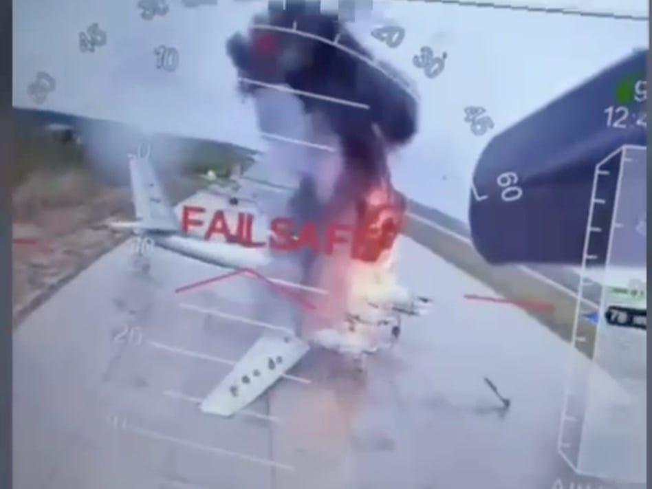 Wild videos capture fiery scenes from a massive Ukrainian drone attack on Russian bombers shielded by tires