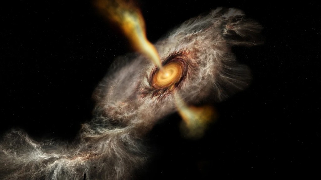 Star 20 times the Sun's mass caught gorging on gas in cosmic birth ritual