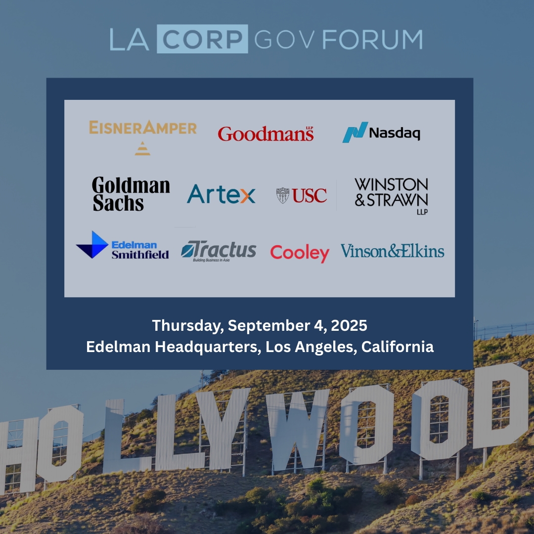 Final Agenda: LA CorpGov Forum Sept 4 Featuring Sports and Entertainment