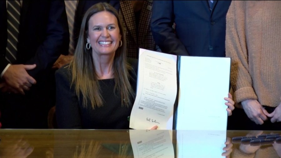 Arkansas Gov. Sarah Huckabee Sanders signs 15 new bills into law on Tuesday