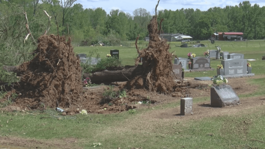 Tornado damages cemetery in Lonoke County