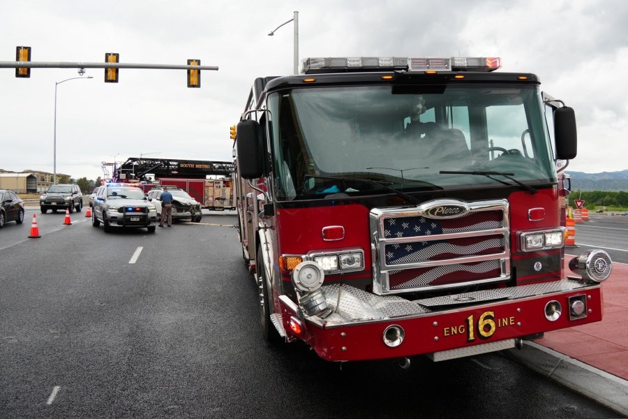 Denver ambulance, South Metro Fire engine crash seperately, each while running lights, sirens