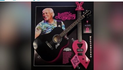 Signed Jimmy Buffett pink guitar sold for $100K