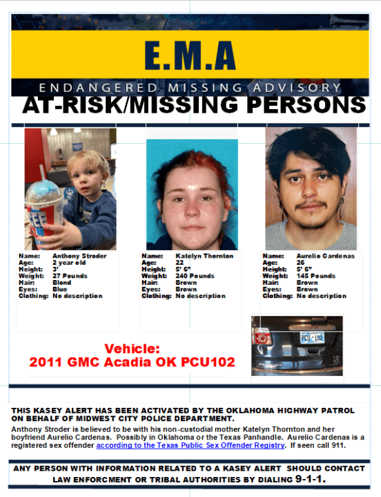 Missing Oklahoma 2-year-old child found safe in El Paso, says OHP